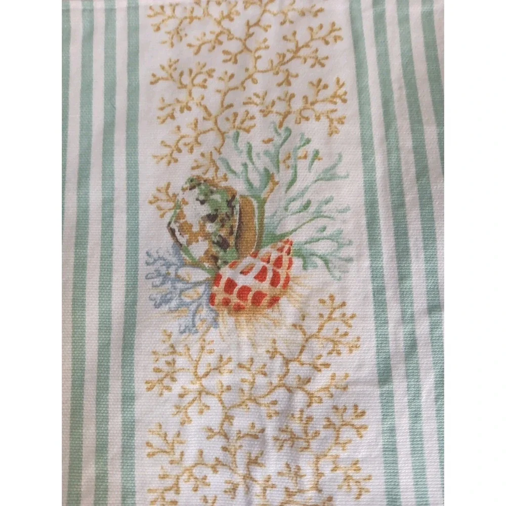 4 Fabric Table Placemats Seashells Coral Green Stripes Beach 12 x 17 Inches READ